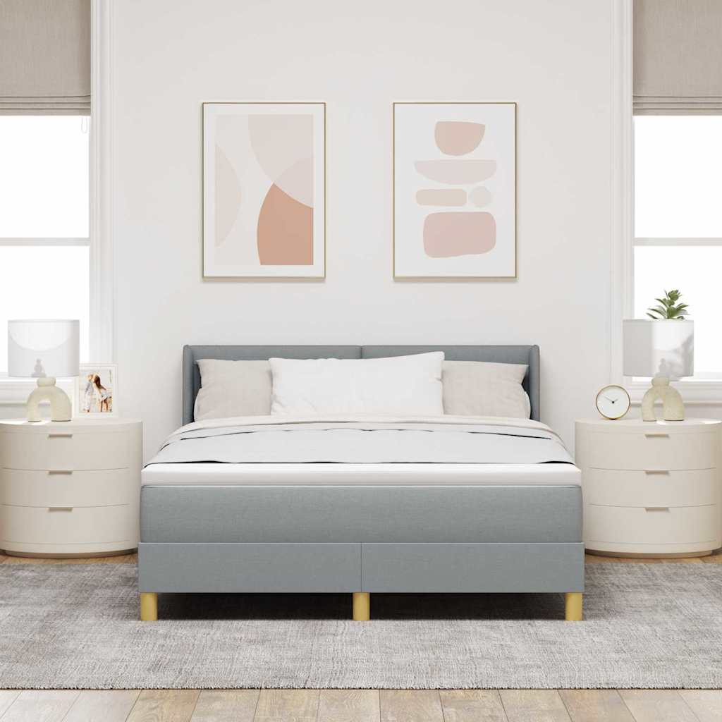 Postel S Boxspringem S Čelo Světle Šedá 200 X 140 Cm Textil