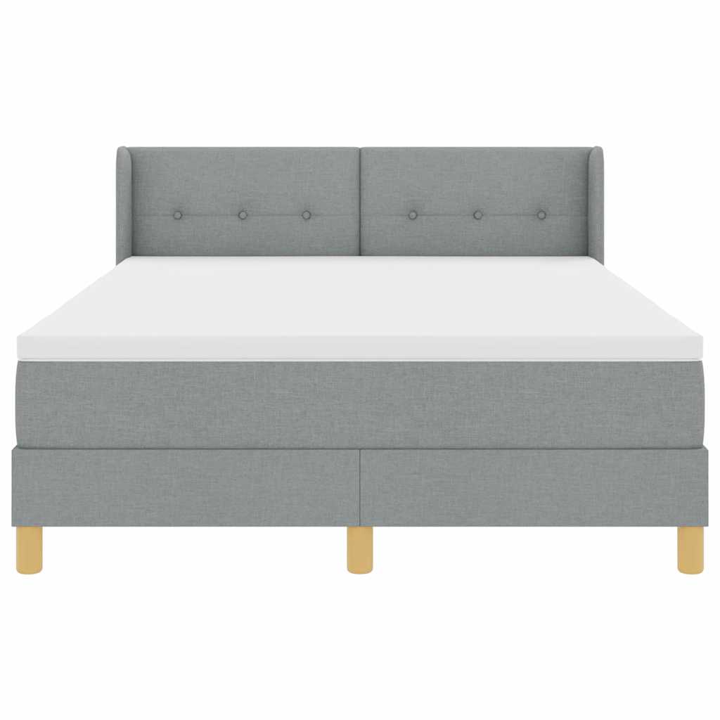 Postel S Boxspringem S Čelo Světle Šedá 200 X 140 Cm Textil