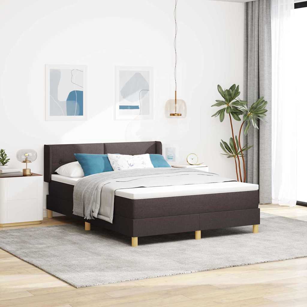 Postel S Boxspringem S Čelo Tmavě Hnědá 200 X 140 Cm Textil