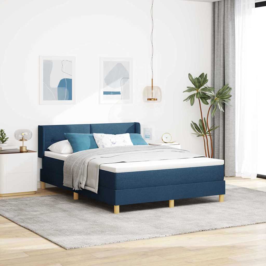 Postel S Boxspringem S Čelo Modrá 200 X 160 Cm Textil