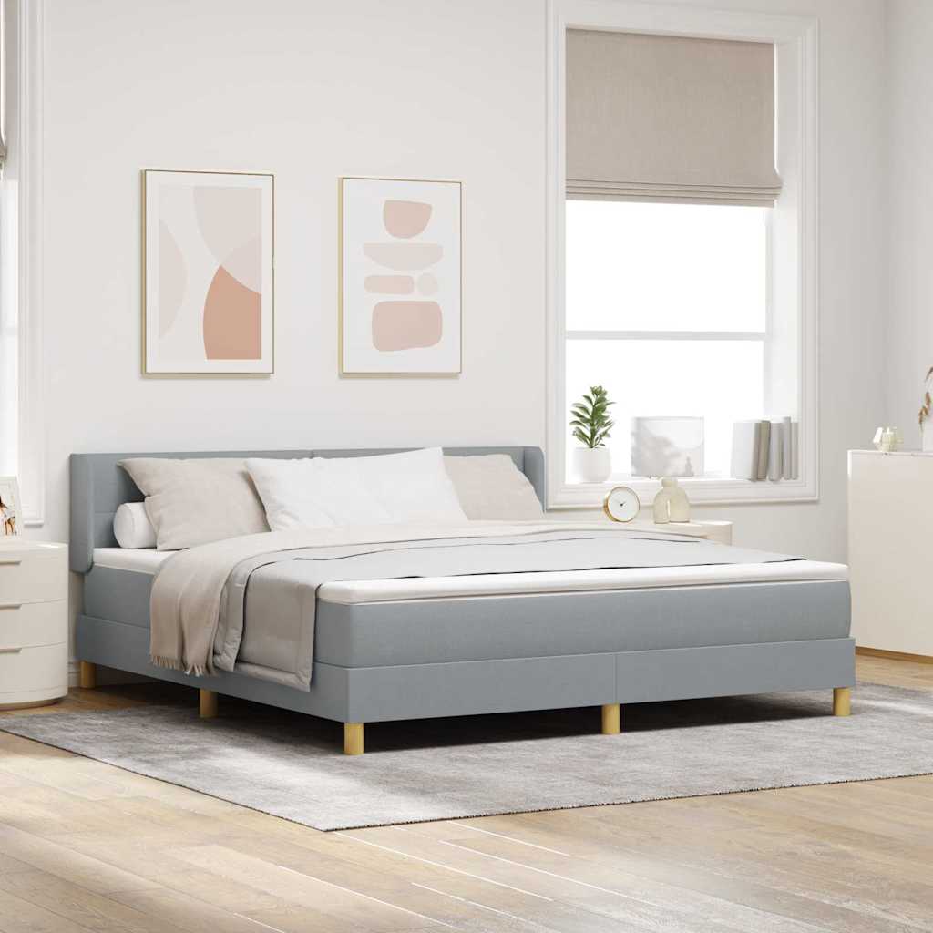 Postel S Boxspringem S Čelo Světle Šedá 200 X 180 Cm Textil