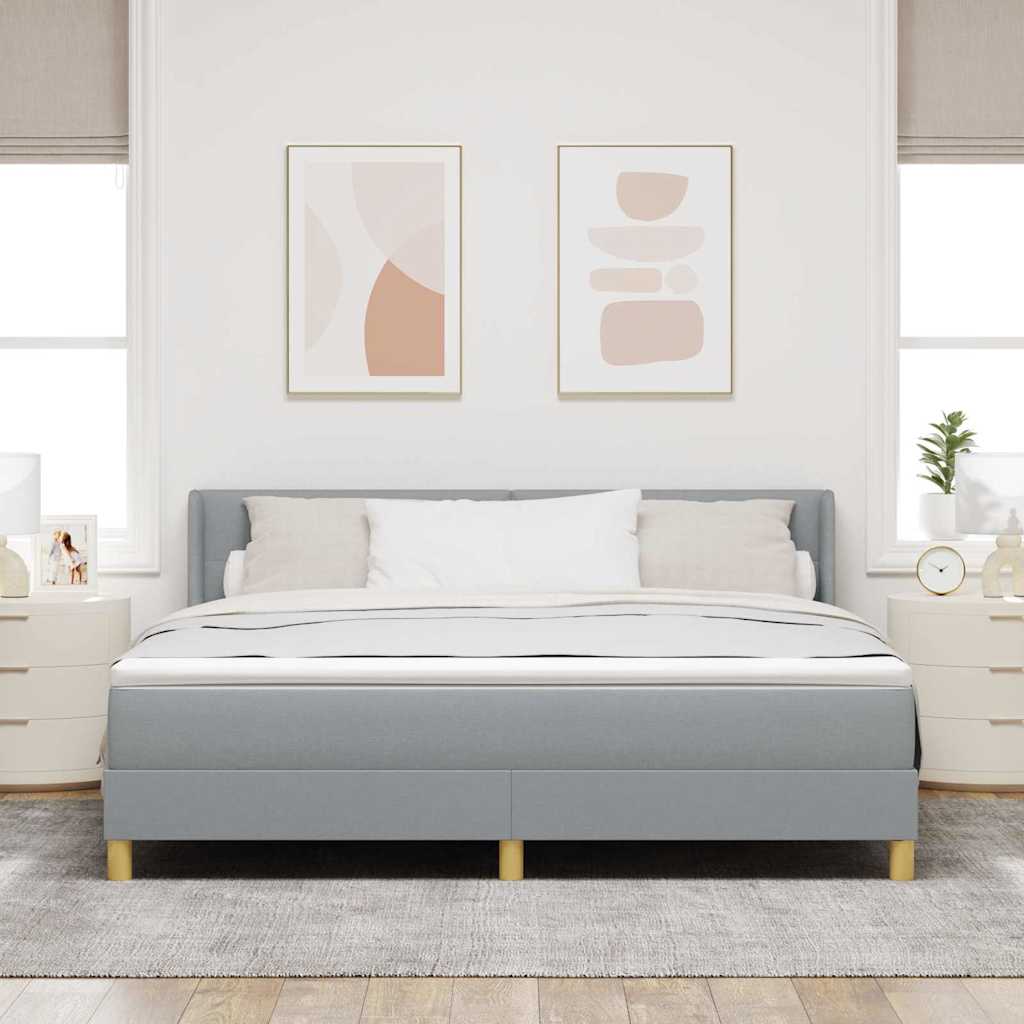 Postel S Boxspringem S Čelo Světle Šedá 200 X 180 Cm Textil