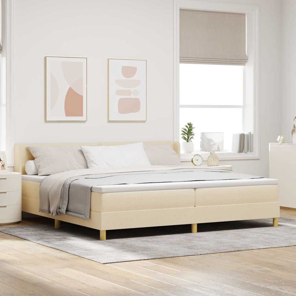 Postel S Boxspringem S Čelo Krémová 200 X 200 Cm Textil