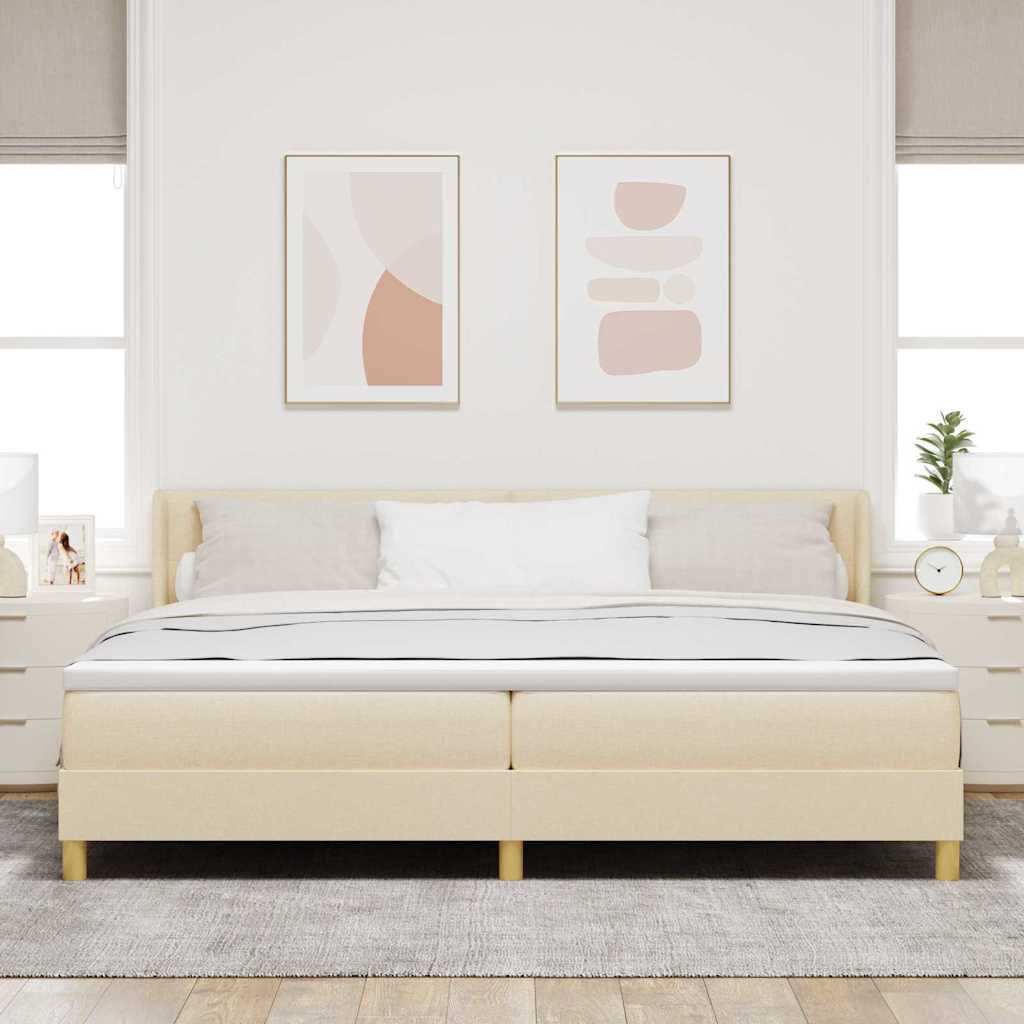 Postel S Boxspringem S Čelo Krémová 200 X 200 Cm Textil