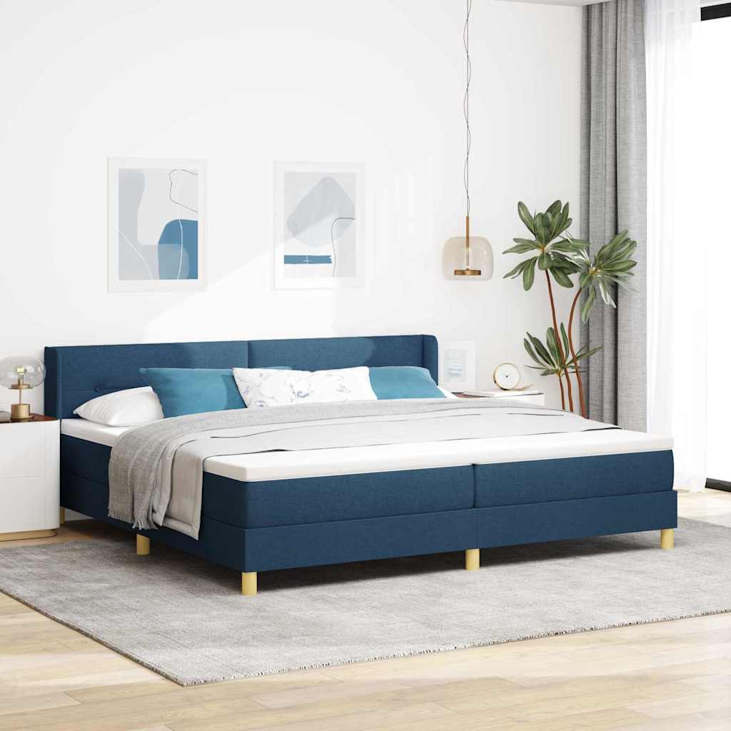 Postel S Boxspringem S Čelo Modrá 200 X 200 Cm Textil