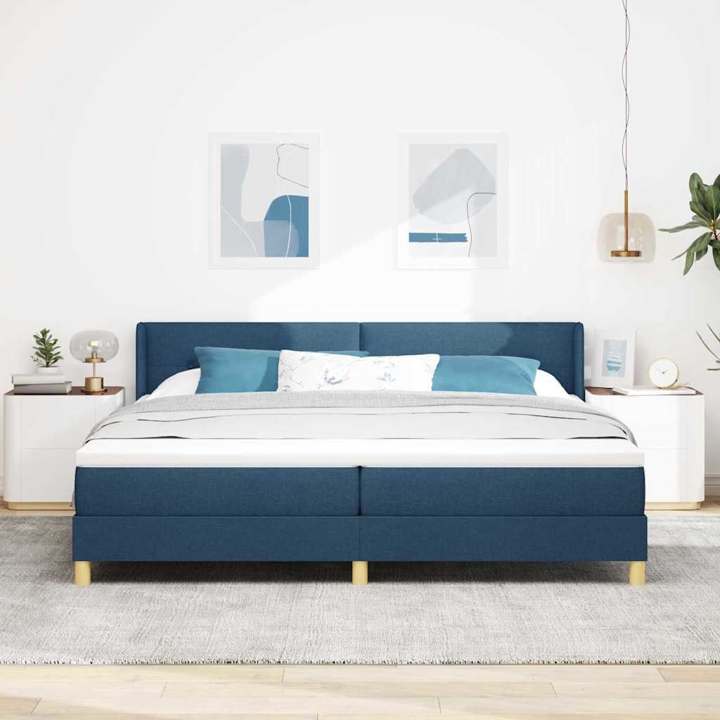 Postel S Boxspringem S Čelo Modrá 200 X 200 Cm Textil