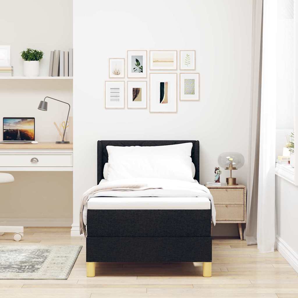 Postel S Boxspringem S Čelo Černá 200 X 80 Cm Textil