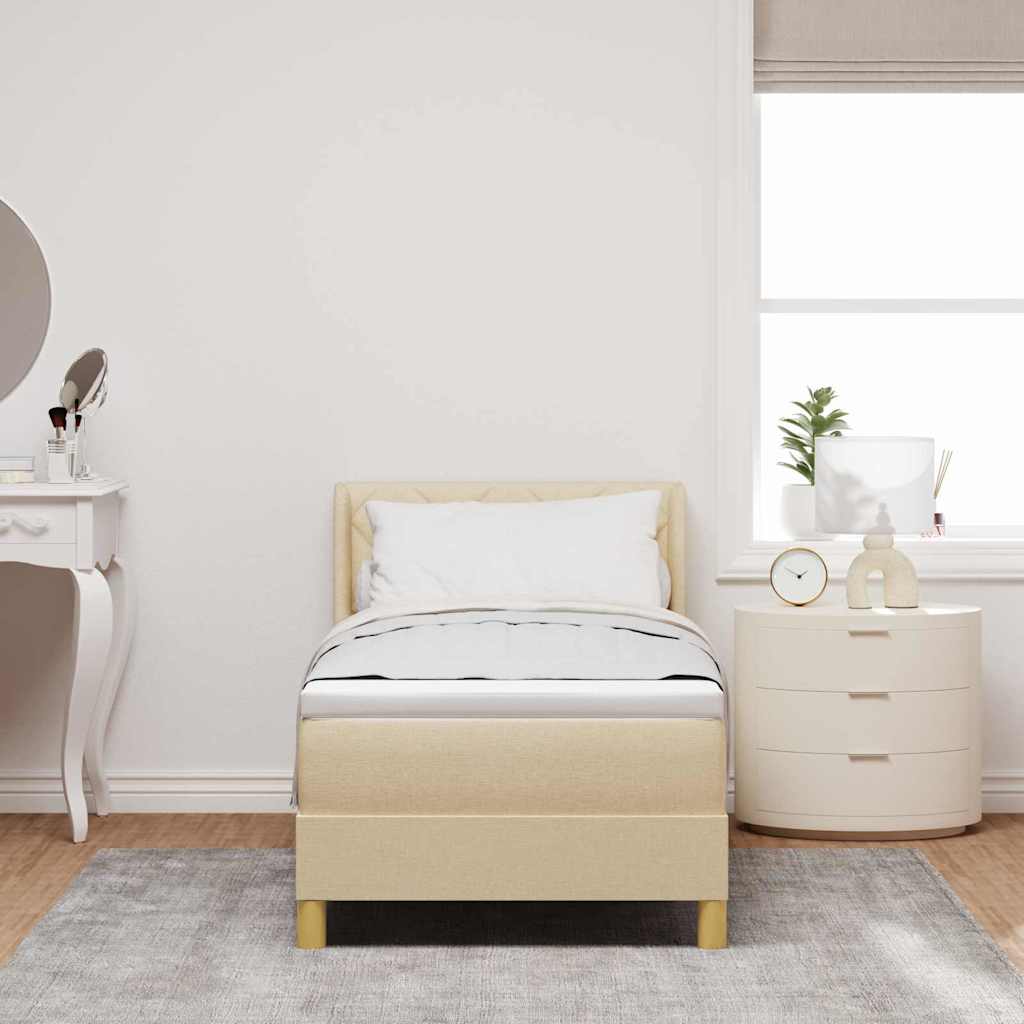 Postel S Boxspringem S Čelo Krémová 200 X 80 Cm Textil