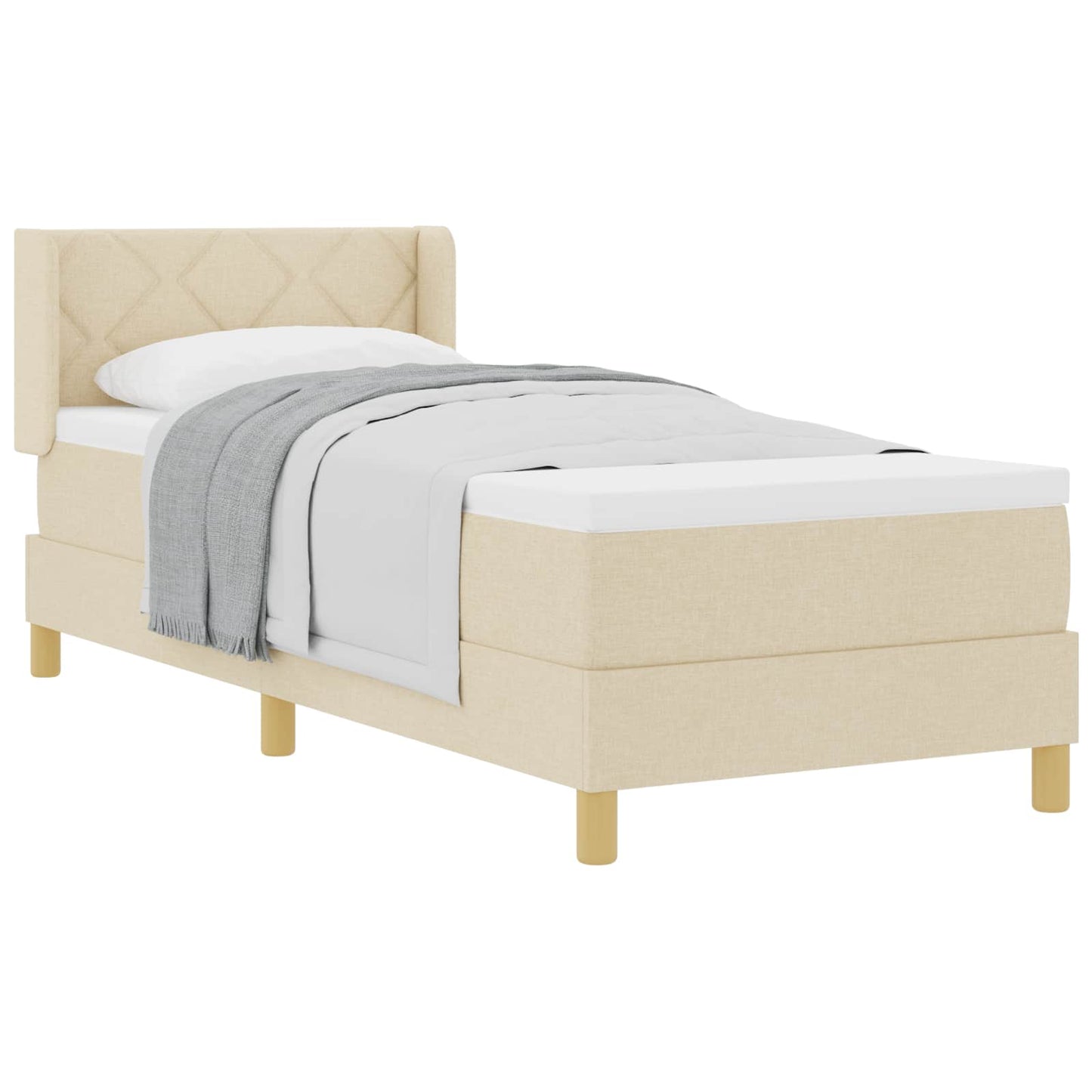 Postel S Boxspringem S Čelo Krémová 200 X 80 Cm Textil