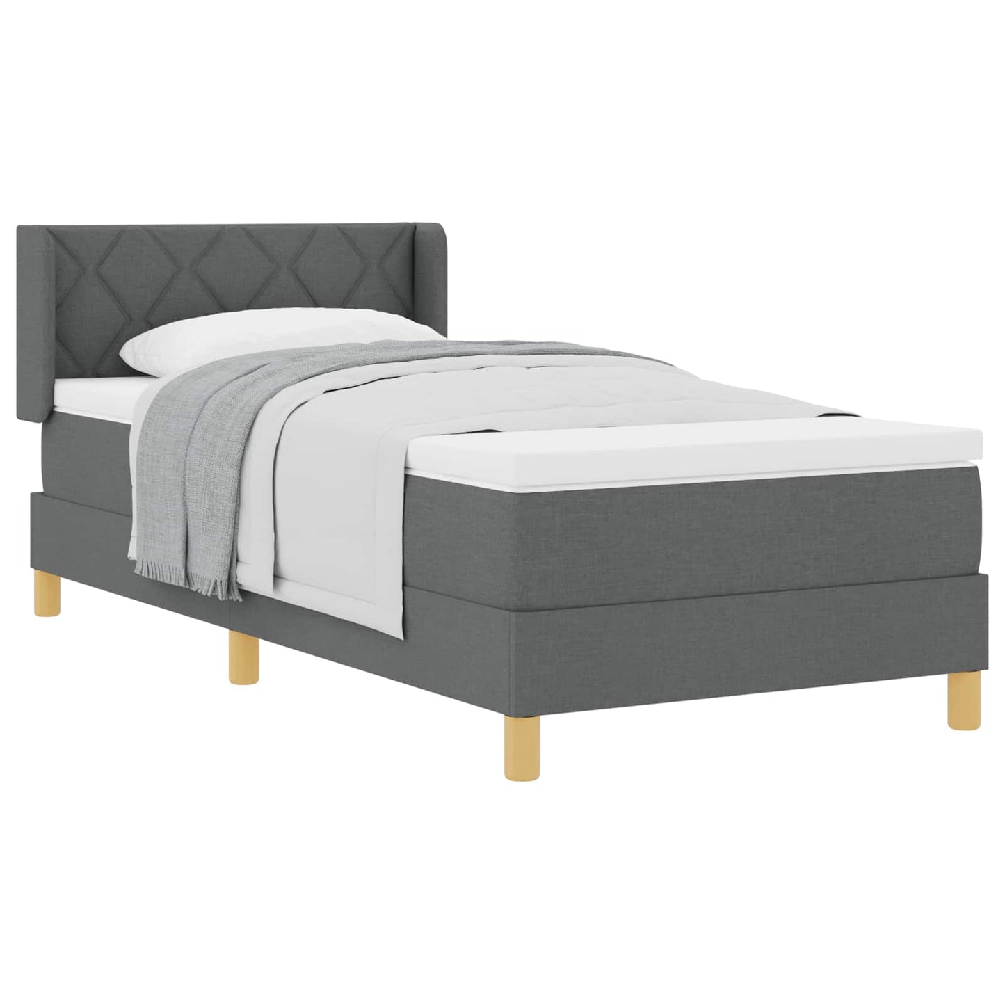 Postel S Boxspringem S Čelo Tmavě Šedá 190 X 90 Cm Textil