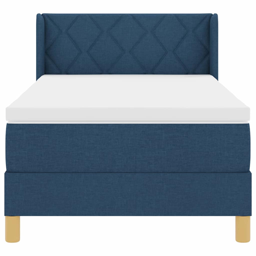 Postel S Boxspringem S Čelo Modrá 190 X 90 Cm Textil