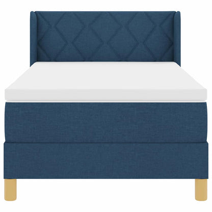 Postel S Boxspringem S Čelo Modrá 190 X 90 Cm Textil
