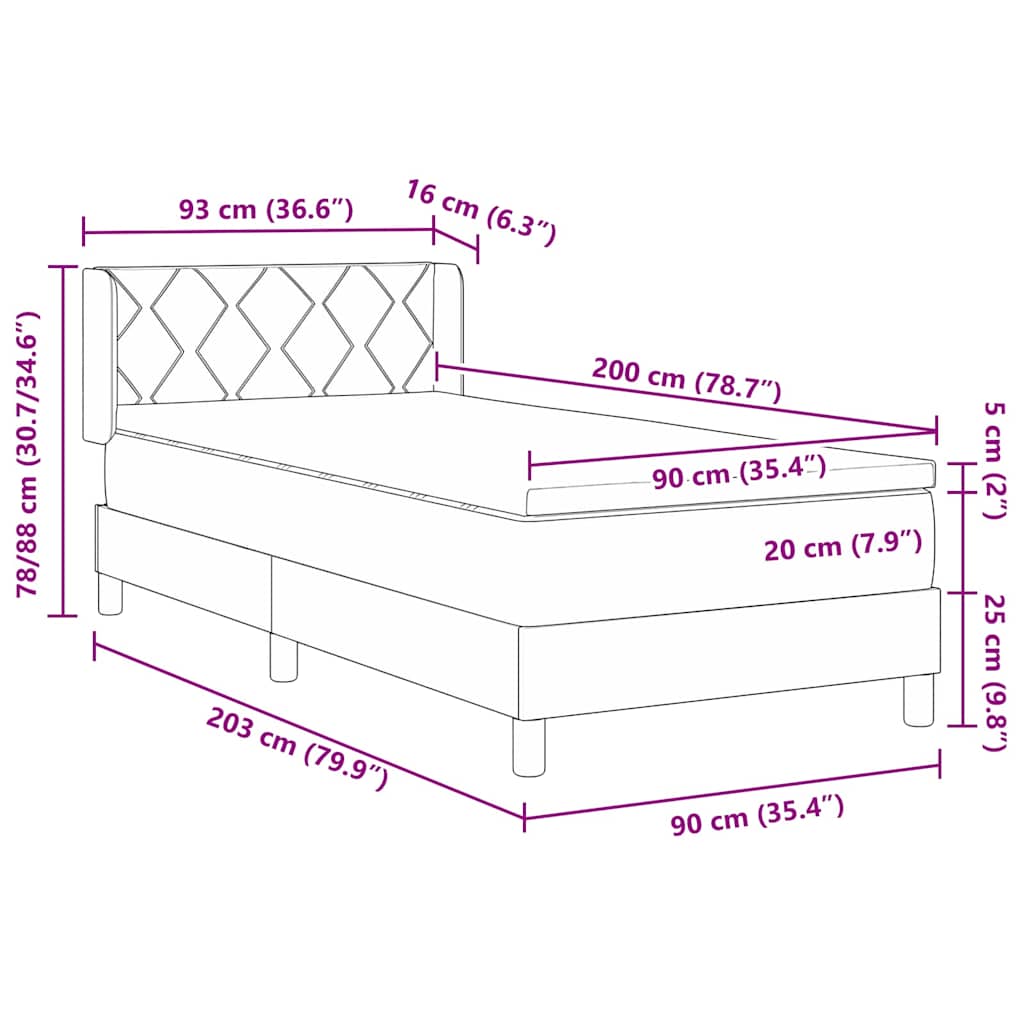 Postel S Boxspringem S Čelo Modrá 200 X 90 Cm Textil