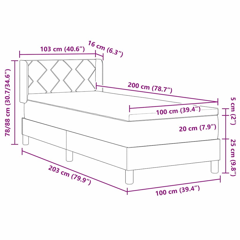 Postel S Boxspringem S Čelo Černá 200 X 100 Cm Textil