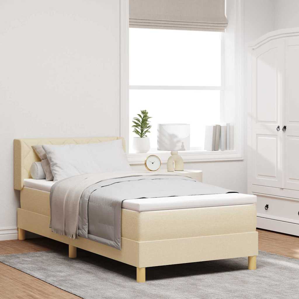 Postel S Boxspringem S Čelo Krémová 200 X 100 Cm Textil