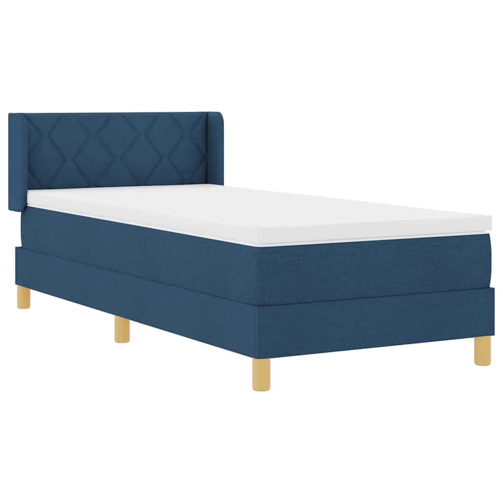 Postel S Boxspringem S Čelo Modrá 200 X 100 Cm Textil