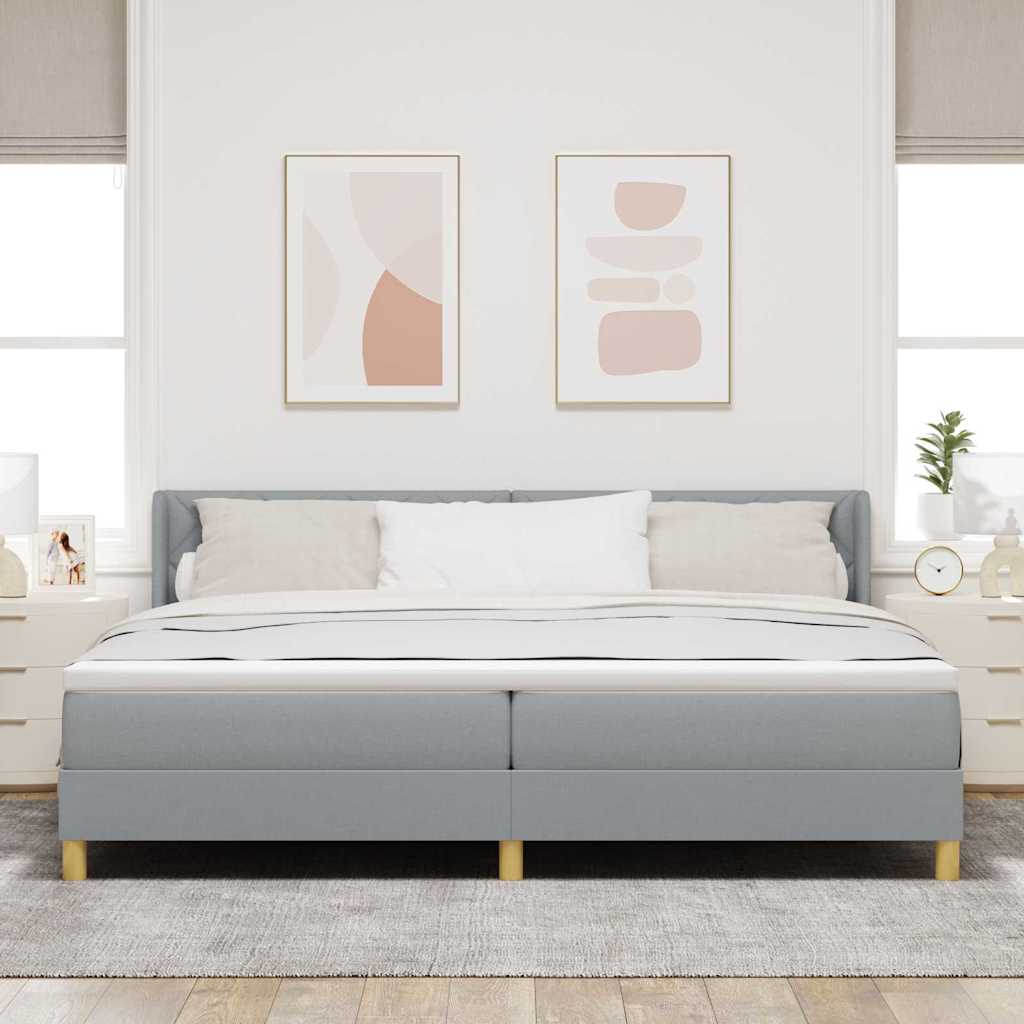 Postel S Boxspringem S Čelo Světle Šedá 200 X 200 Cm Textil