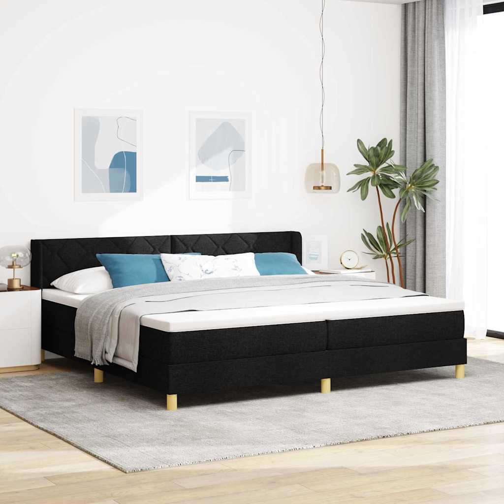 Postel S Boxspringem S Čelo Černá 200 X 200 Cm Textil