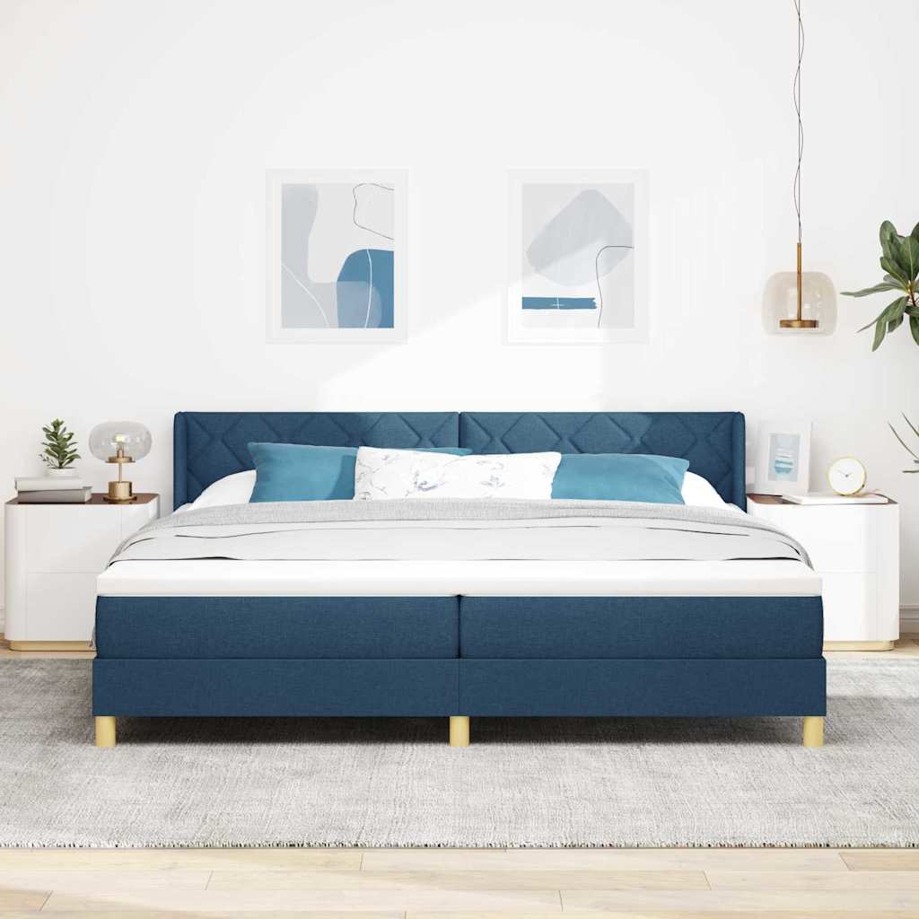 Postel S Boxspringem S Čelo Modrá 200 X 200 Cm Textil