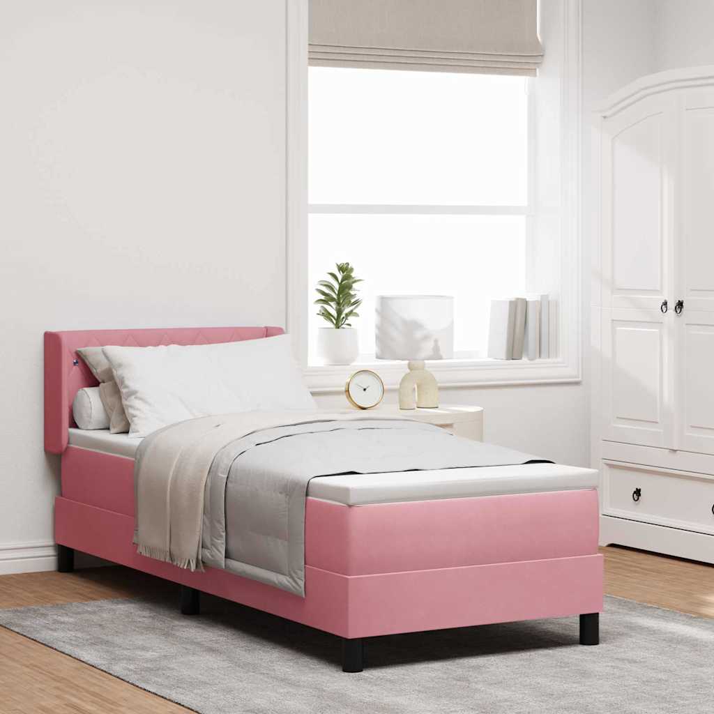 Postel S Boxspringem S Čelo Růžová 200 X 80 Cm Samet
