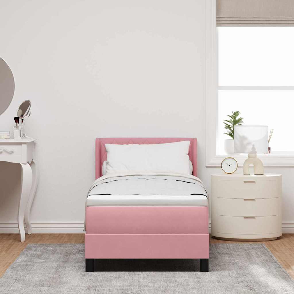Postel S Boxspringem S Čelo Růžová 200 X 80 Cm Samet
