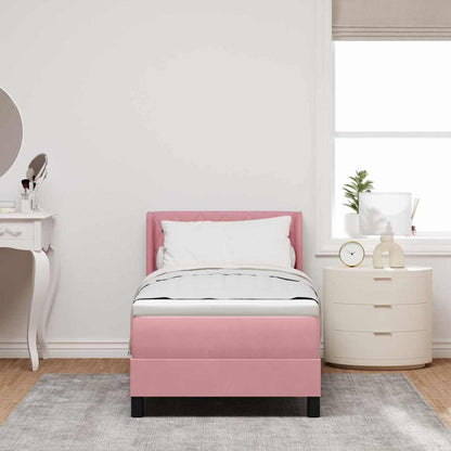 Postel S Boxspringem S Čelo Růžová 200 X 80 Cm Samet