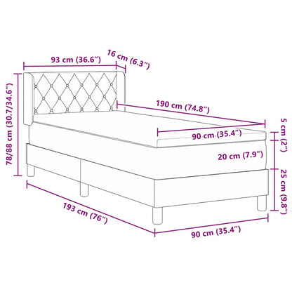 Postel S Boxspringem S Čelo Světle Šedá 190 X 90 Cm Samet