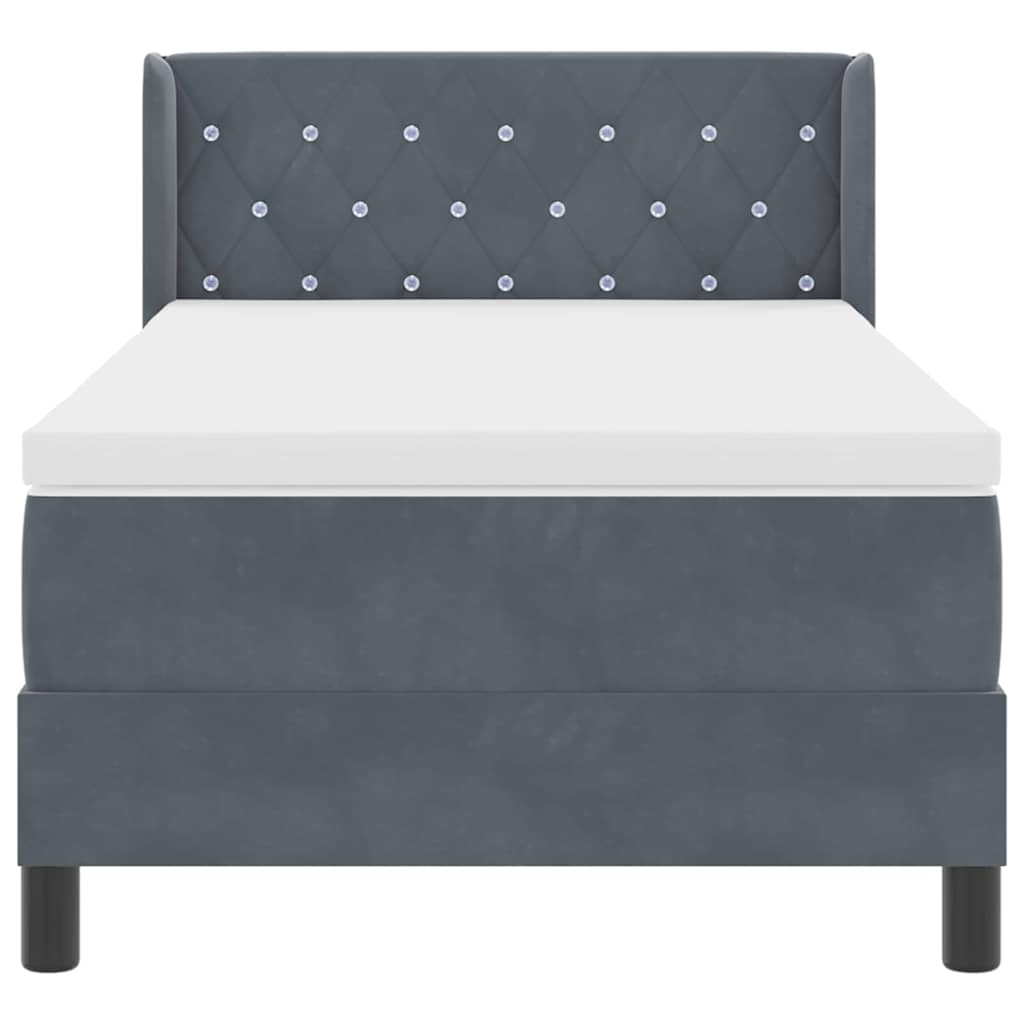 Postel S Boxspringem S Čelo Tmavě Šedá 190 X 90 Cm Samet