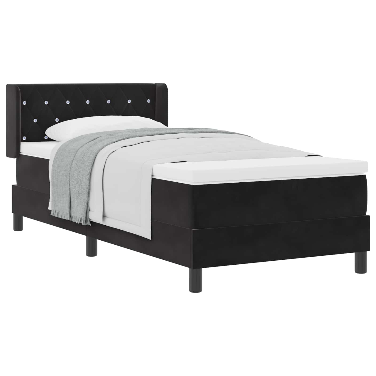 Postel S Boxspringem S Čelo Černý 190 X 90 Cm Samet