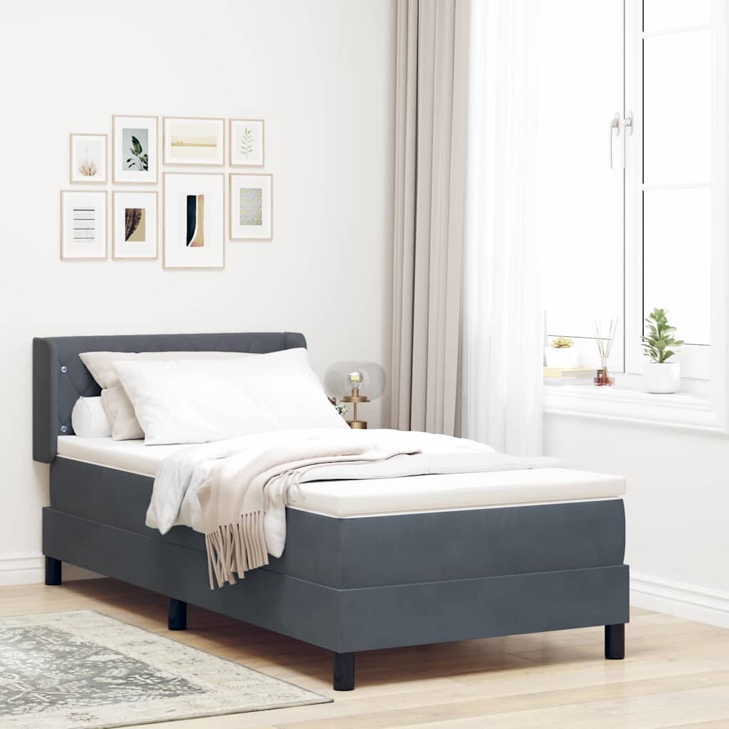 Postel S Boxspringem S Čelo Tmavě Šedá 200 X 100 Cm Samet