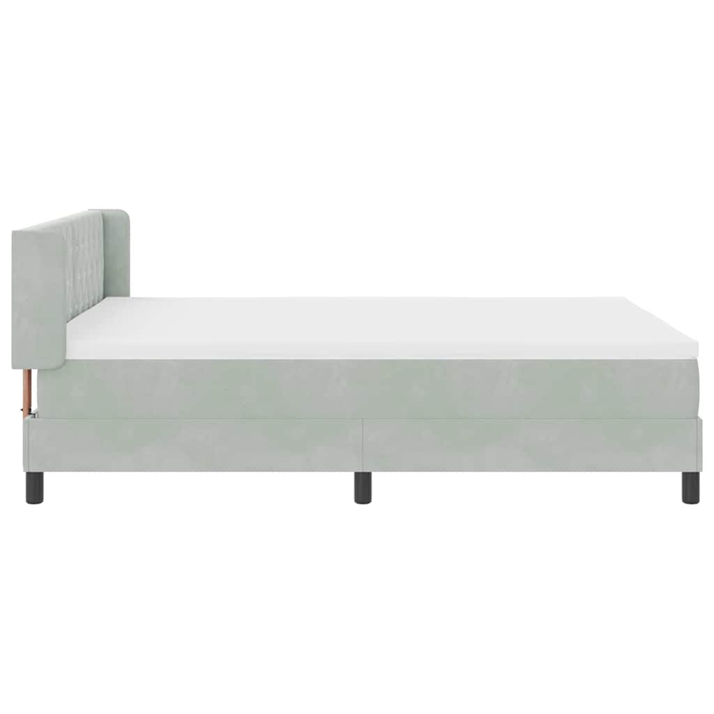 Postel S Boxspringem S Čelo Světle Šedá 190 X 140 Cm Samet