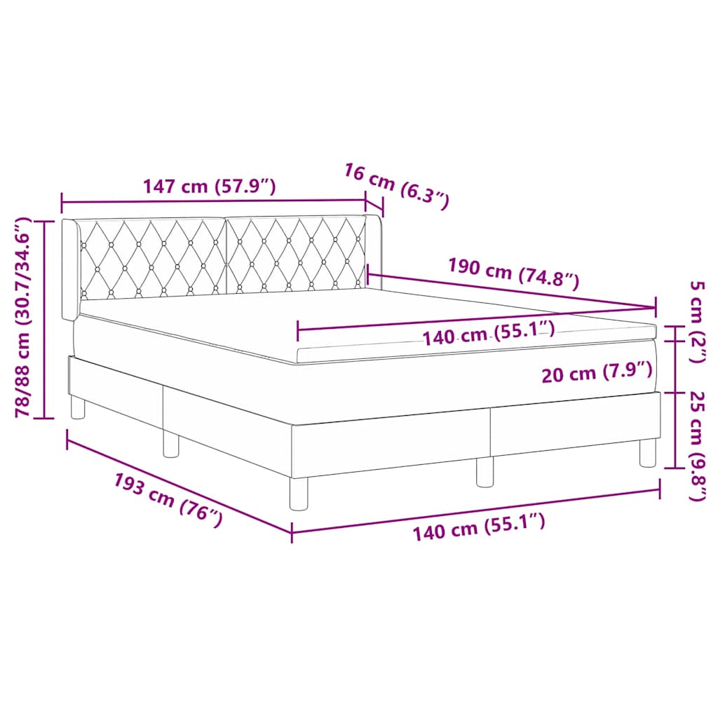 Postel S Boxspringem S Čelo Světle Šedá 190 X 140 Cm Samet