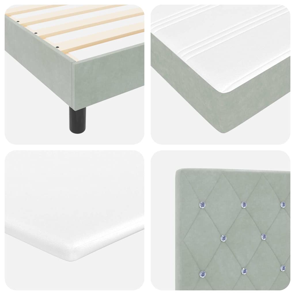 Postel S Boxspringem S Čelo Světle Šedá 200 X 140 Cm Samet