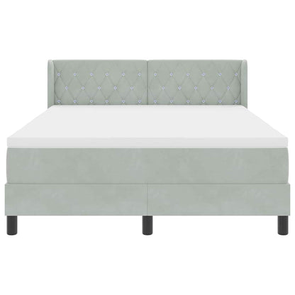 Postel S Boxspringem S Čelo Světle Šedá 200 X 140 Cm Samet