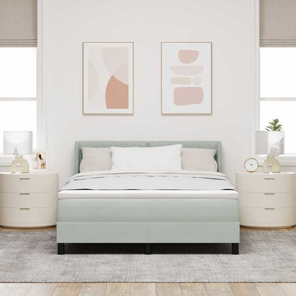 Postel S Boxspringem S Čelo Světle Šedá 200 X 160 Cm Samet