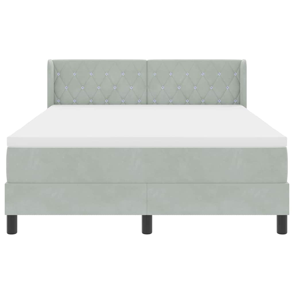Postel S Boxspringem S Čelo Světle Šedá 200 X 160 Cm Samet