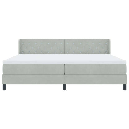 Postel S Boxspringem S Čelo Světle Šedá 200 X 200 Cm Samet