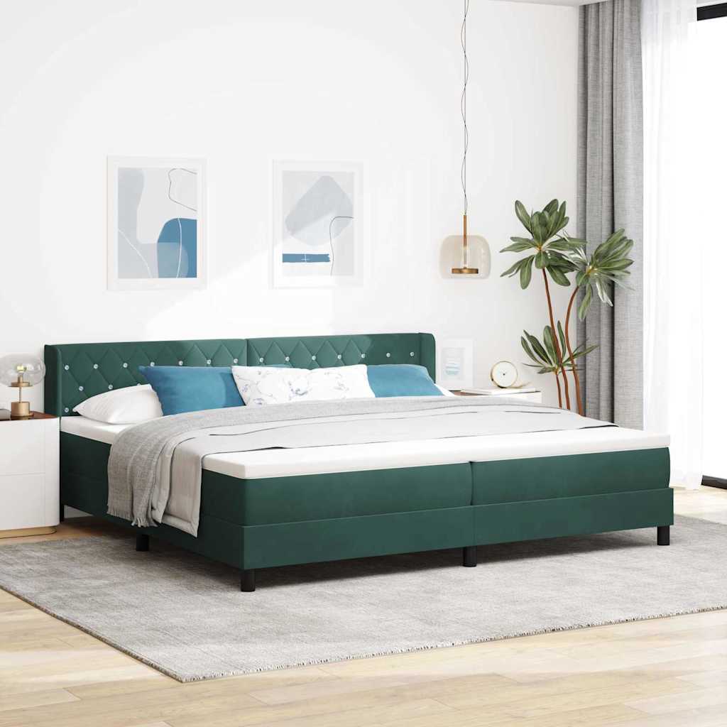 Postel S Boxspringem S Čelo Tmavě Zelená 200 X 200 Cm Samet
