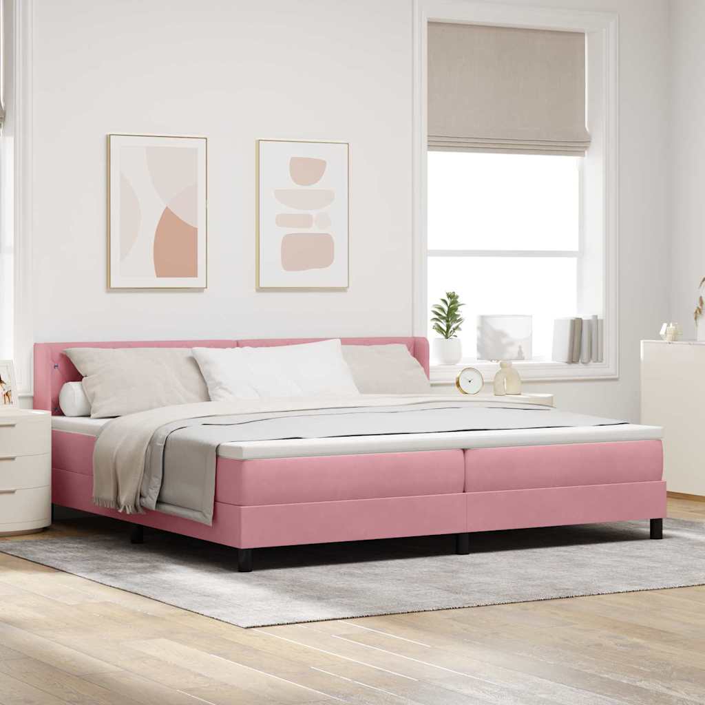 Postel S Boxspringem S Čelo Růžová 200 X 200 Cm Samet