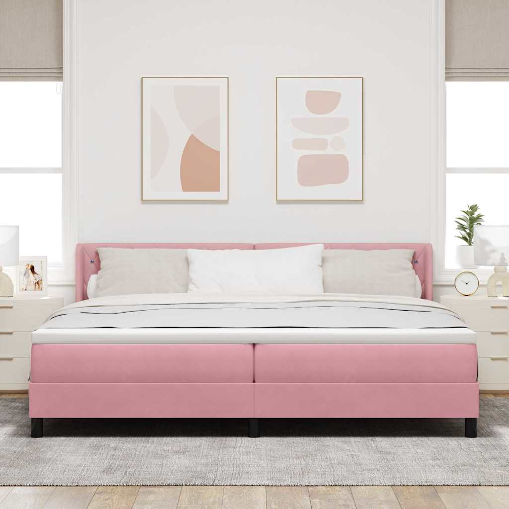 Postel S Boxspringem S Čelo Růžová 200 X 200 Cm Samet