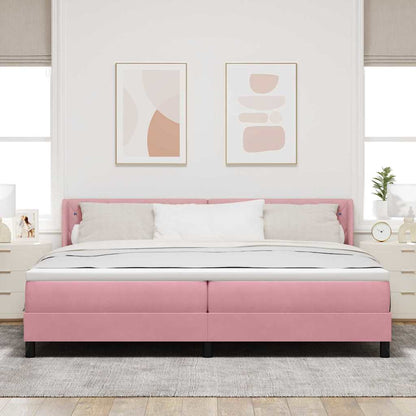 Postel S Boxspringem S Čelo Růžová 200 X 200 Cm Samet
