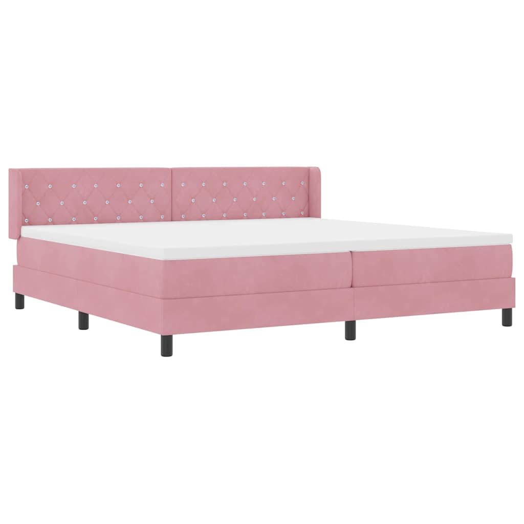 Postel S Boxspringem S Čelo Růžová 200 X 200 Cm Samet