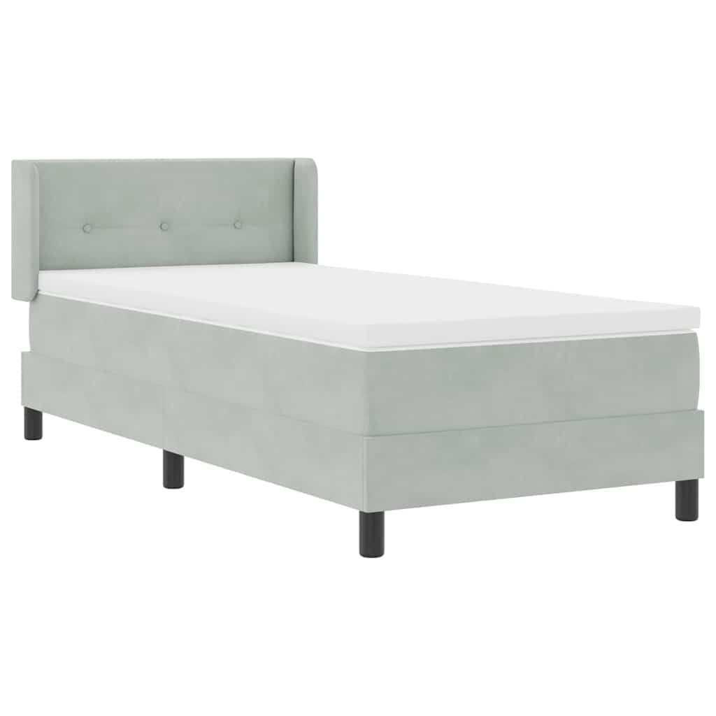 Postel S Boxspringem S Čelo Světle Šedá 190 X 90 Cm Samet