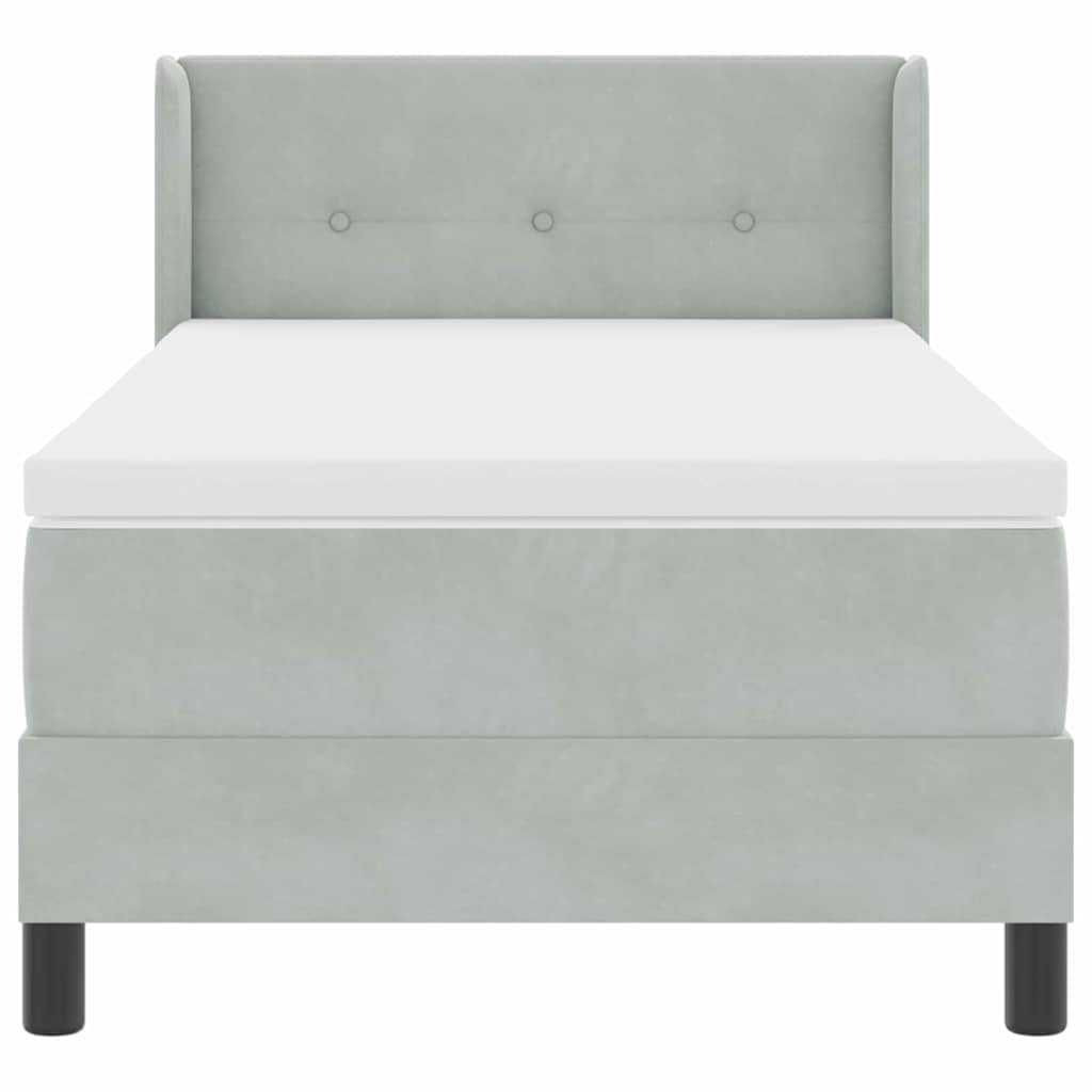 Postel S Boxspringem S Čelo Světle Šedá 190 X 90 Cm Samet