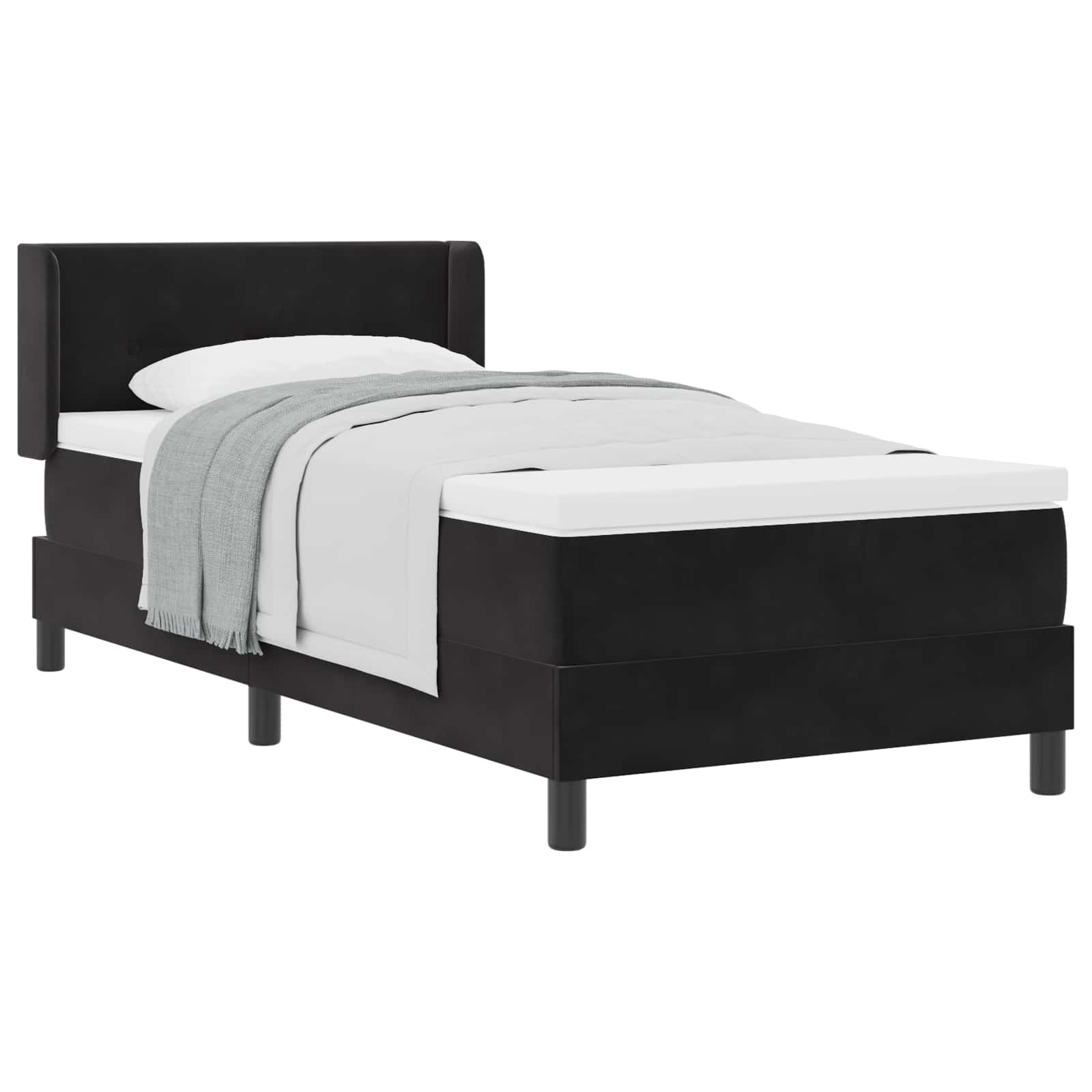Postel S Boxspringem S Čelo Černý 190 X 90 Cm Samet