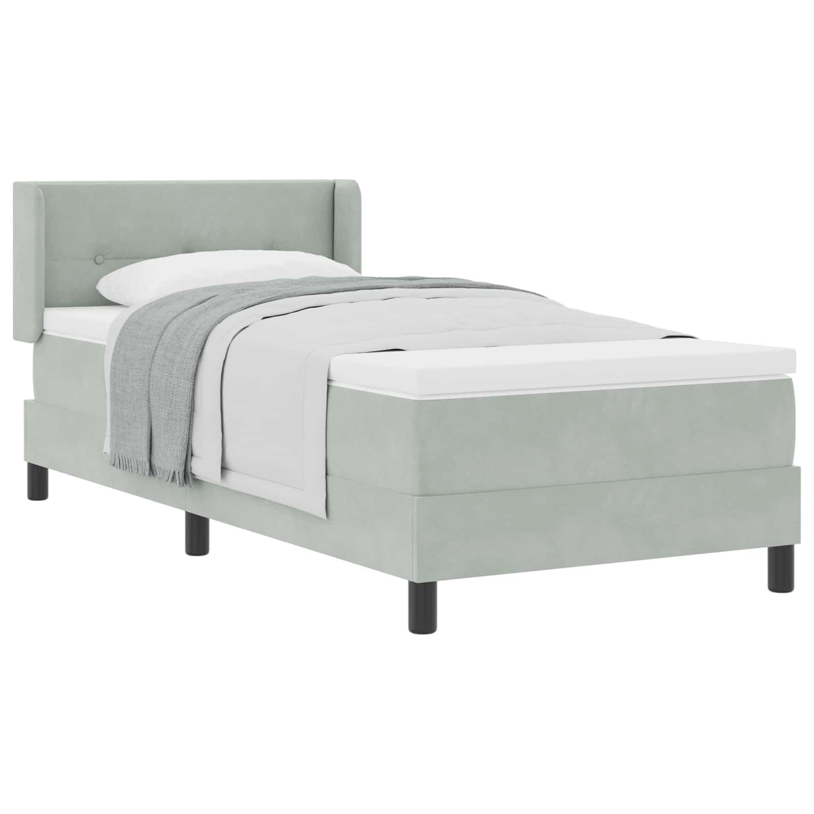Postel S Boxspringem S Čelo Světle Šedá 200 X 90 Cm Samet