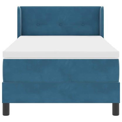 Postel S Boxspringem S Čelo Tmavě Modrá 200 X 90 Cm Samet