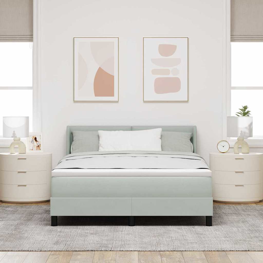 Postel S Boxspringem S Čelo Světle Šedá 190 X 140 Cm Samet