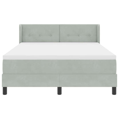 Postel S Boxspringem S Čelo Světle Šedá 190 X 140 Cm Samet