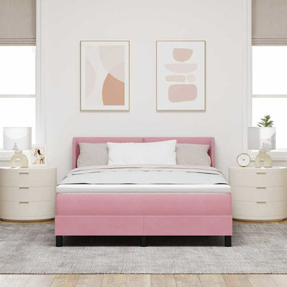 Postel S Boxspringem S Čelo Růžová 190 X 140 Cm Samet